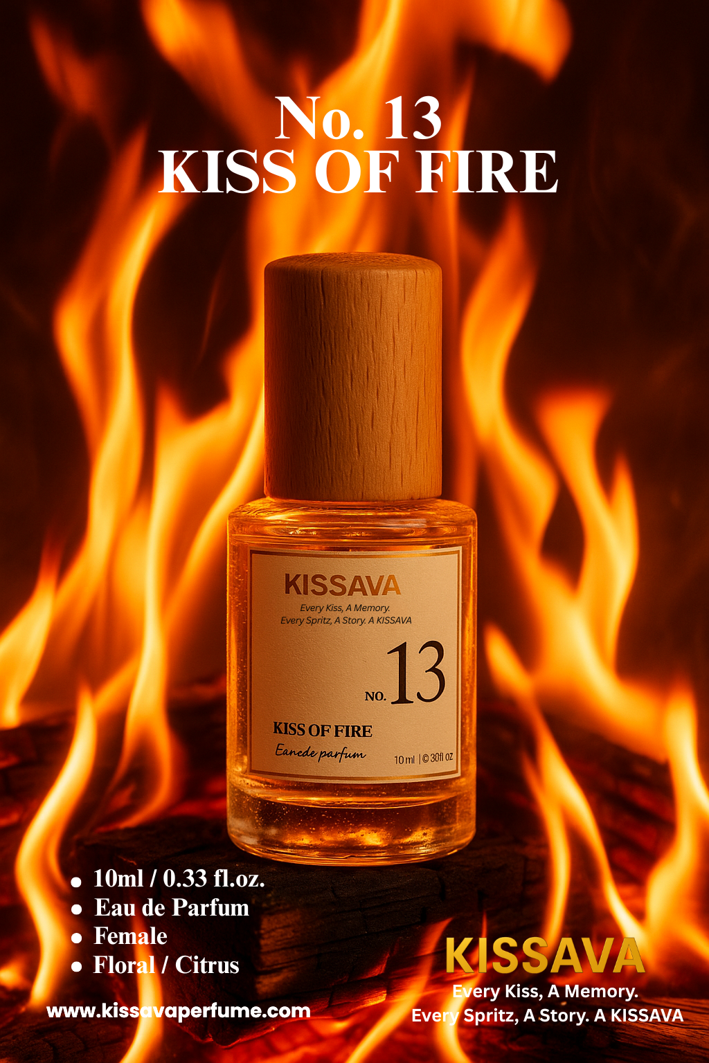 NO.13 - KISS OF FIRE - 10ml - Kissava Perfume